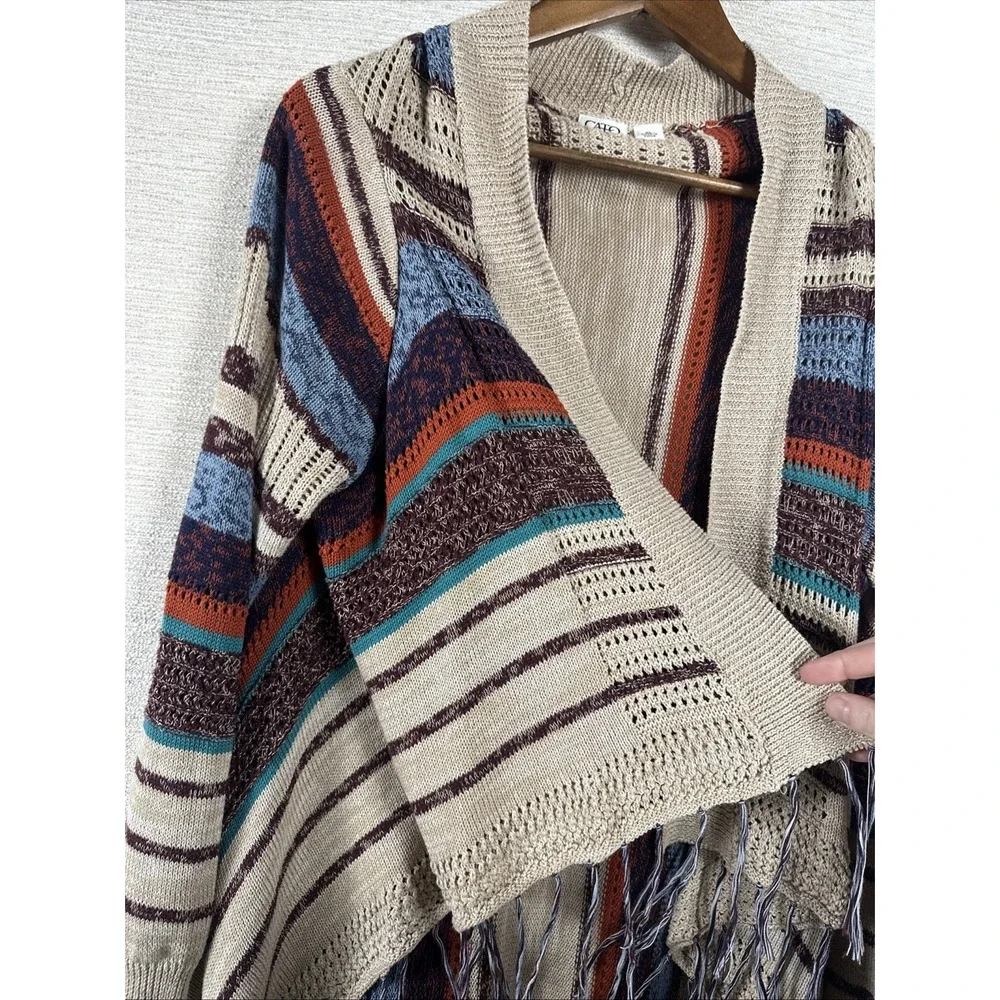 Cato Women's XL Open Front Long Sleeve Sweater Western Country Boho Fringe Soft - Picture 4 of 10